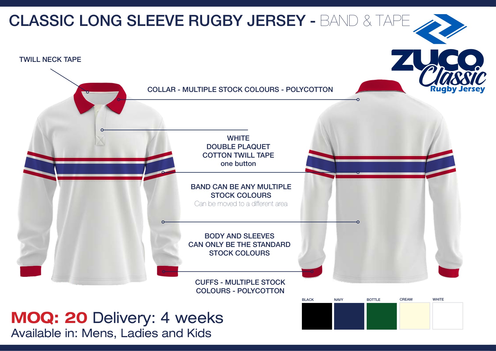 Band & Tape rugby jersey - long sleeve spec sheet