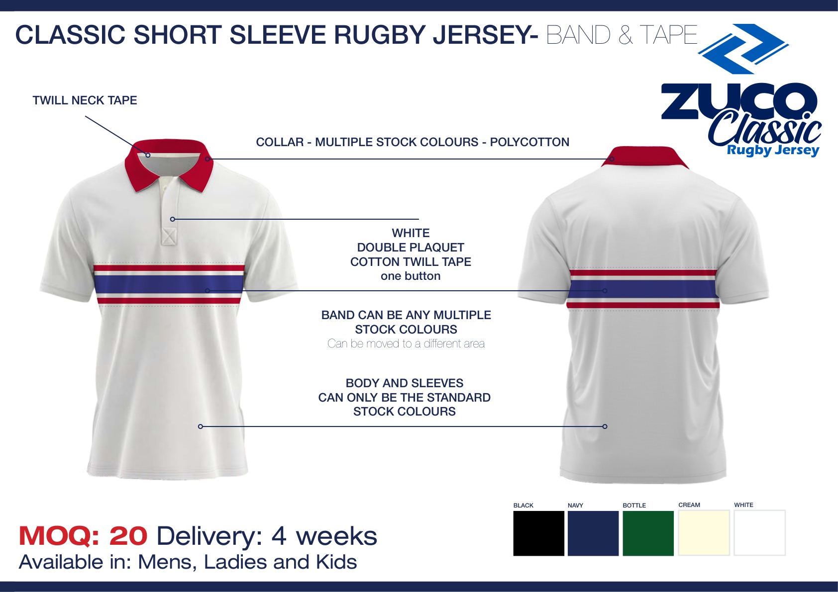 Band & Tape rugby jersey - short sleeve spec sheet