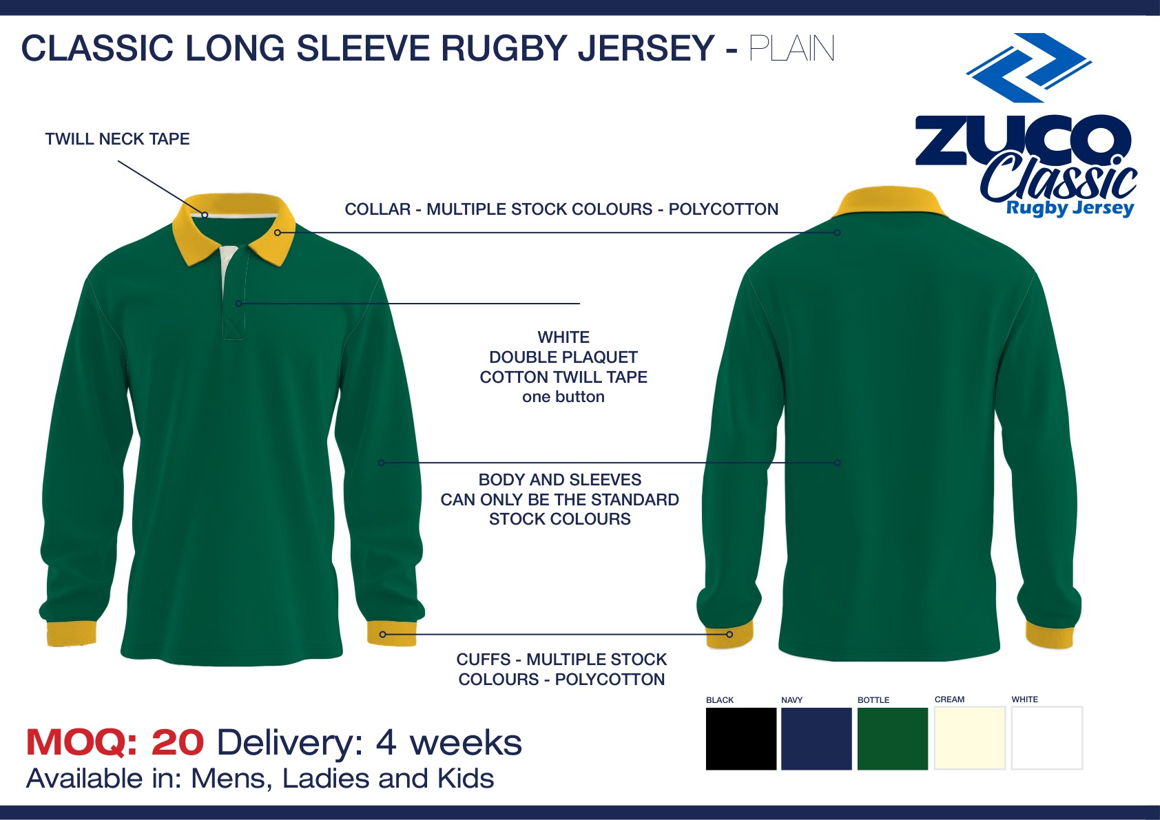 Plain rugby jersey - long sleeve spec sheet